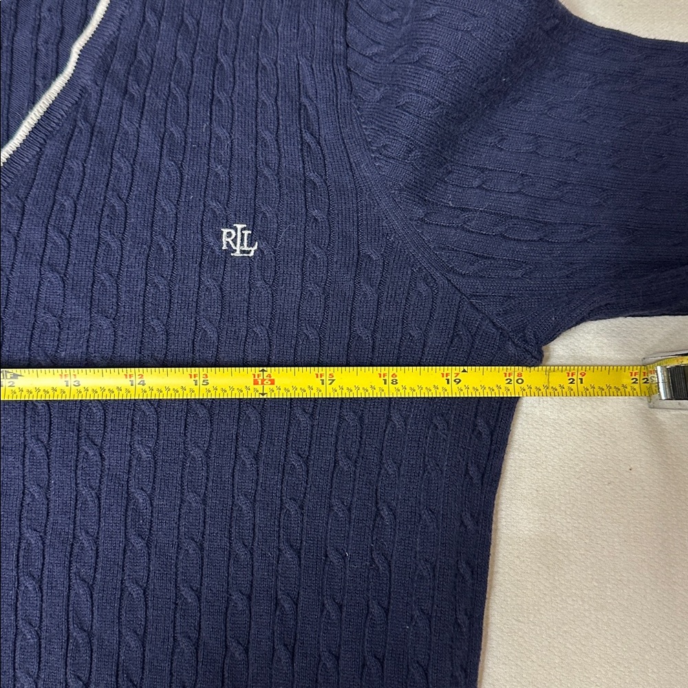 EUC Vintage Ralph Lauren Navy Sweater with white details around neck and sleeve - Picture 4 of 5